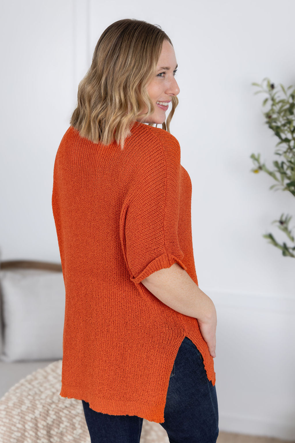 Annie Open Knit Top - Pumpkin